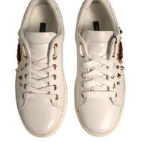 Dolce & Gabbana White Leather Gold Red Heart Sneakers Shoes