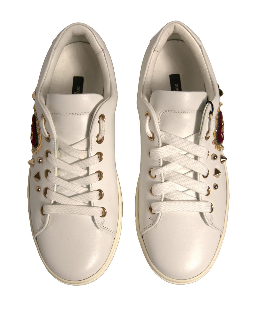 Dolce & Gabbana White Leather Gold Red Heart Sneakers Shoes