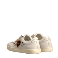 Dolce & Gabbana White Leather Gold Red Heart Sneakers Shoes