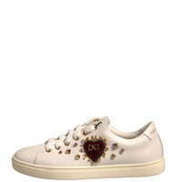 Dolce & Gabbana White Leather Gold Red Heart Sneakers Shoes