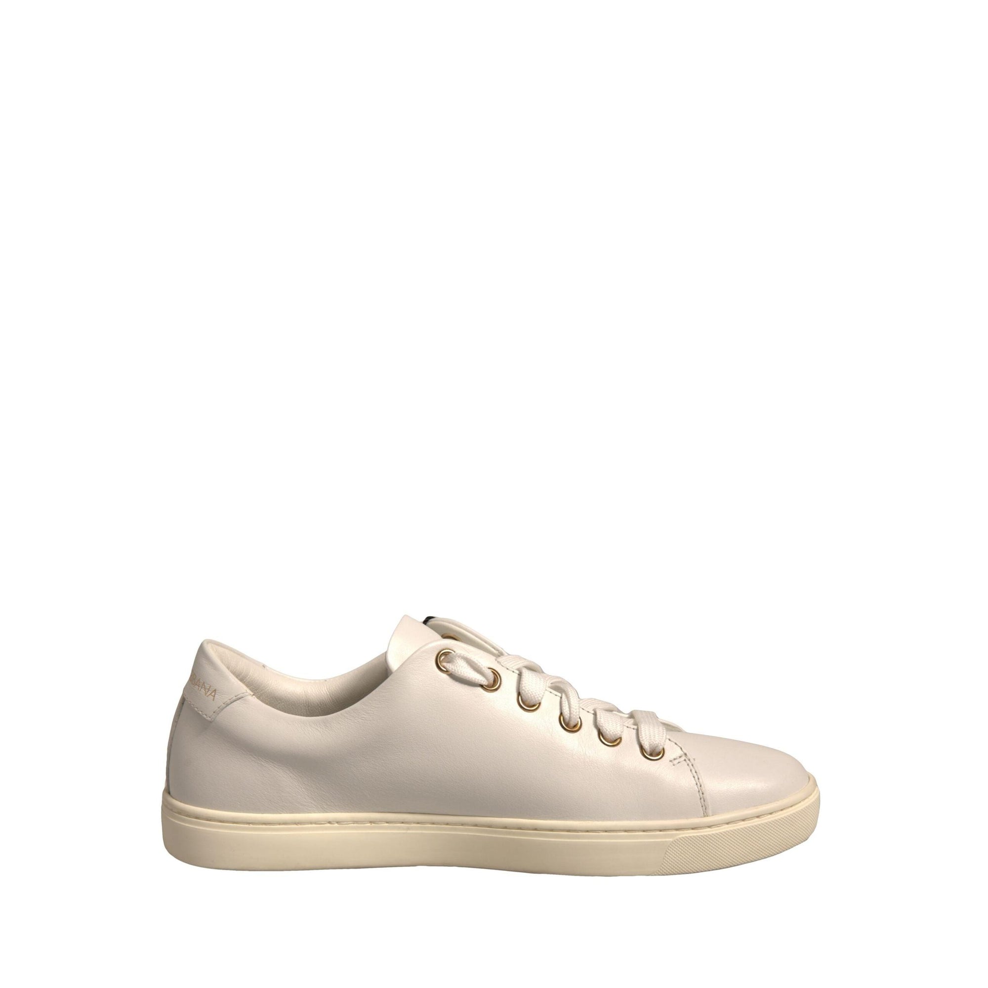 Dolce &amp; Gabbana White Leather Gold Red Heart Sneakers Shoes