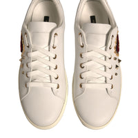 Dolce & Gabbana White Leather Gold Red Heart Sneakers Shoes