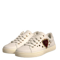 Dolce & Gabbana White Leather Gold Red Heart Sneakers Shoes