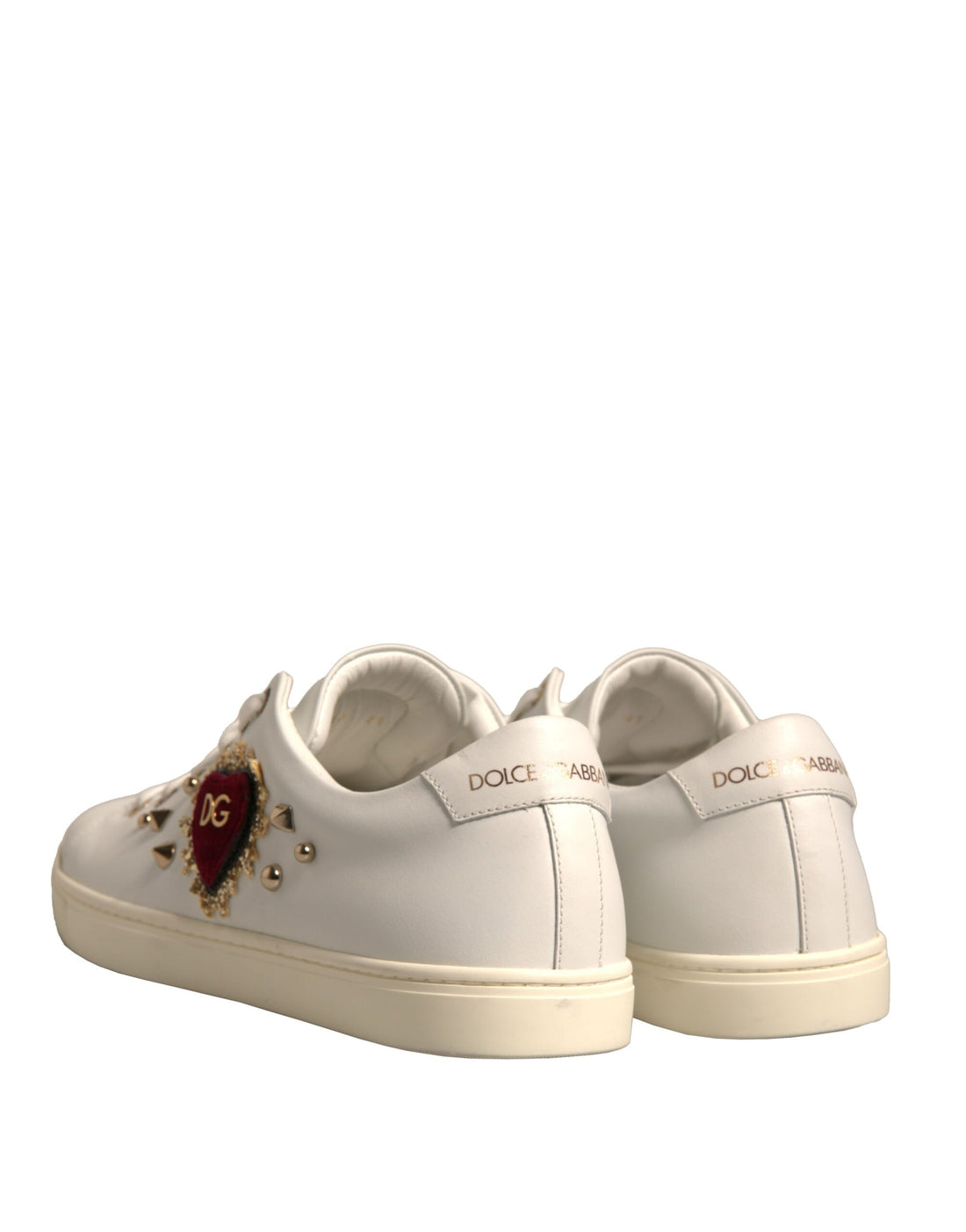 Dolce & Gabbana White Leather Gold Red Heart Sneakers Shoes