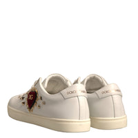 Dolce & Gabbana White Leather Gold Red Heart Sneakers Shoes