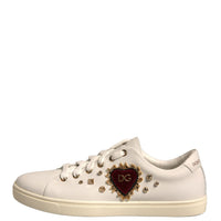 Dolce & Gabbana White Leather Gold Red Heart Sneakers Shoes