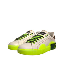 Dolce & Gabbana White Yellow Portofino Leather Sneakers Shoes