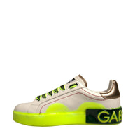 Dolce & Gabbana White Yellow Portofino Leather Sneakers Shoes