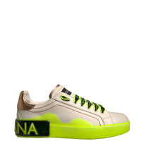 Dolce & Gabbana White Yellow Portofino Leather Sneakers Shoes