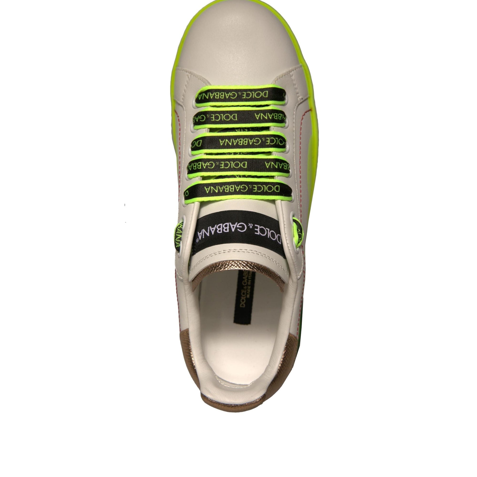 Dolce &amp; Gabbana White Yellow Portofino Leather Sneakers Shoes