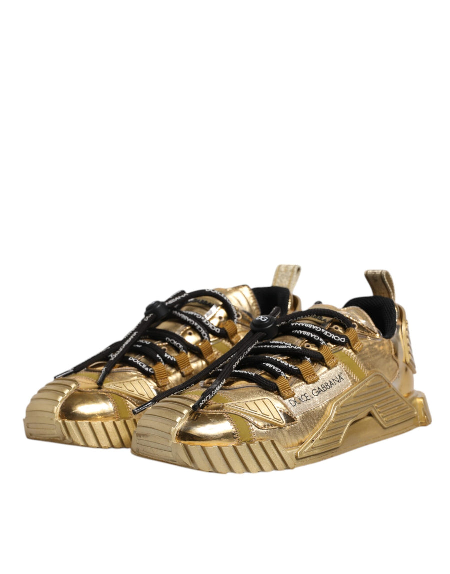 Dolce & Gabbana Gold Stretch Lace Up NS1 Sneakers Shoes