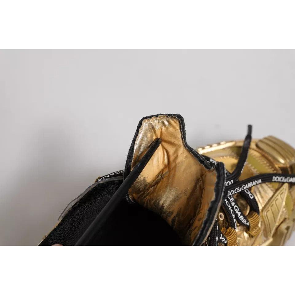 Dolce &amp; Gabbana Gold Stretch Lace Up NS1 Sneakers Shoes