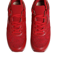 Dolce & Gabbana Red Floral Lace Leather Sneakers Shoes