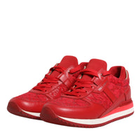 Dolce & Gabbana Red Floral Lace Leather Sneakers Shoes