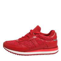 Dolce & Gabbana Red Floral Lace Leather Sneakers Shoes