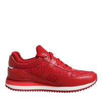 Dolce & Gabbana Red Floral Lace Leather Sneakers Shoes