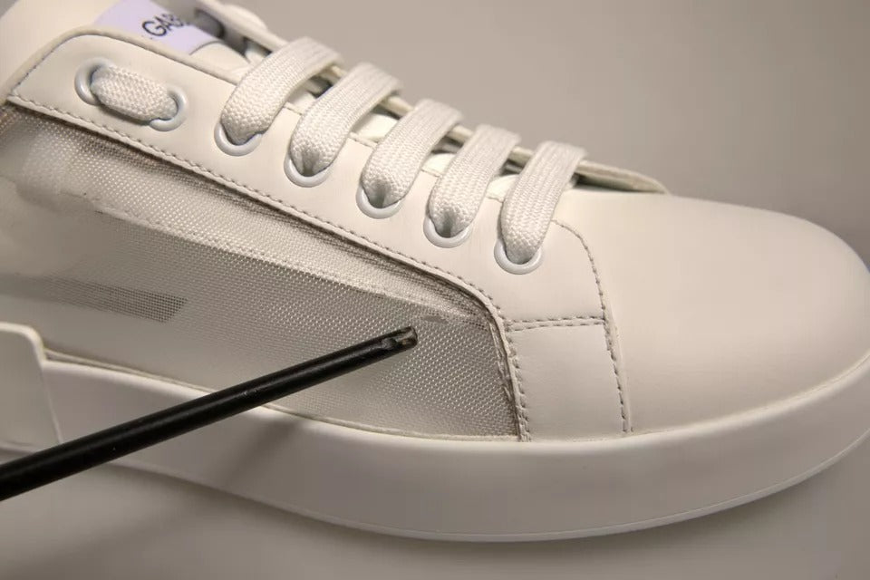 Dolce & Gabbana White Calf Leather Portofino Sneakers Shoes