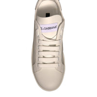 Dolce & Gabbana White Calf Leather Portofino Sneakers Shoes