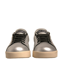 Dolce & Gabbana Silver Calf Leather Portofino Sneakers Shoes