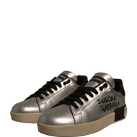 Dolce & Gabbana Silver Calf Leather Portofino Sneakers Shoes