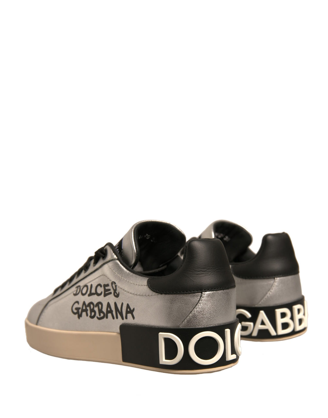 Dolce & Gabbana Silver Calf Leather Portofino Sneakers Shoes