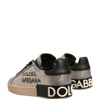 Dolce & Gabbana Silver Calf Leather Portofino Sneakers Shoes