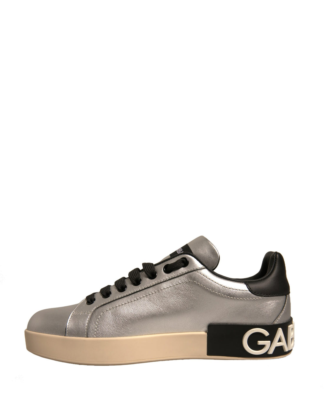 Dolce & Gabbana Silver Calf Leather Portofino Sneakers Shoes