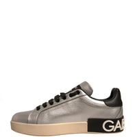 Dolce & Gabbana Silver Calf Leather Portofino Sneakers Shoes