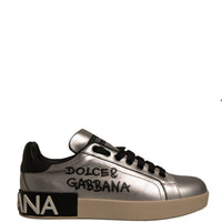 Dolce & Gabbana Silver Calf Leather Portofino Sneakers Shoes