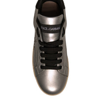 Dolce & Gabbana Silver Calf Leather Portofino Sneakers Shoes