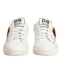 Dolce & Gabbana White Leather Heart Embellished Sneakers Shoes