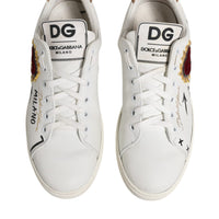 Dolce & Gabbana White Leather Heart Embellished Sneakers Shoes