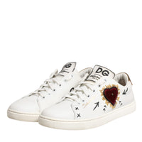 Dolce & Gabbana White Leather Heart Embellished Sneakers Shoes