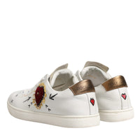 Dolce & Gabbana White Leather Heart Embellished Sneakers Shoes