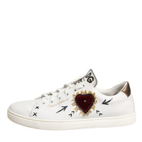 Dolce & Gabbana White Leather Heart Embellished Sneakers Shoes