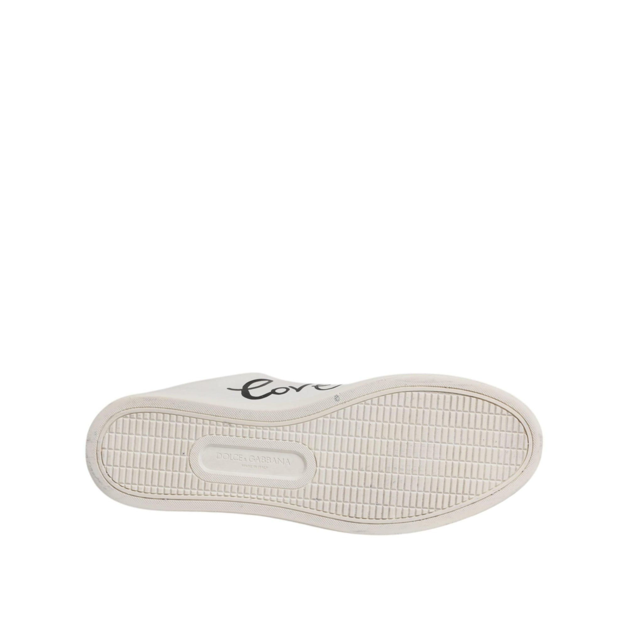 Dolce &amp; Gabbana White Leather Heart Embellished Sneakers Shoes