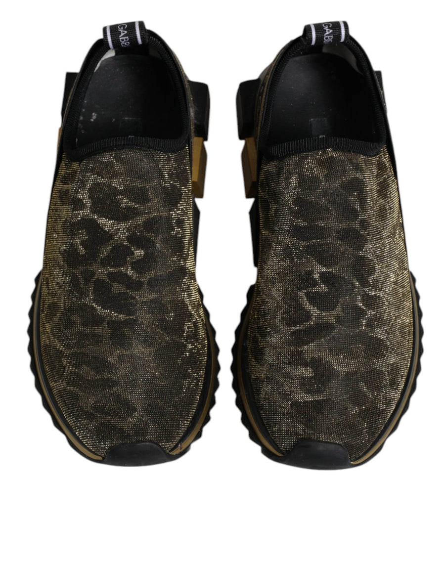 Dolce & Gabbana Gold Glitter Leopard Sorrento Sneakers Shoes