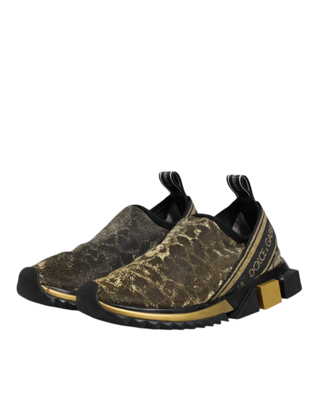 Dolce & Gabbana Gold Glitter Leopard Sorrento Sneakers Shoes