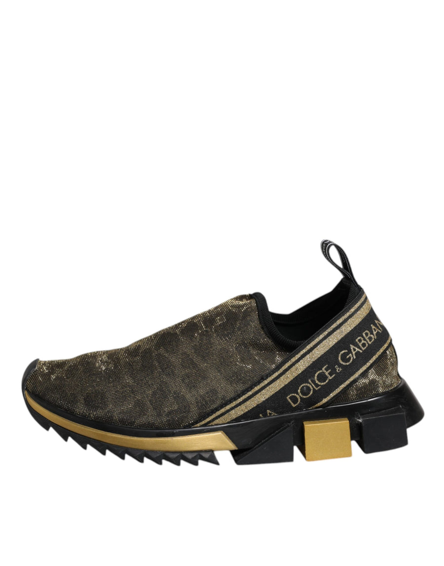 Dolce & Gabbana Gold Glitter Leopard Sorrento Sneakers Shoes