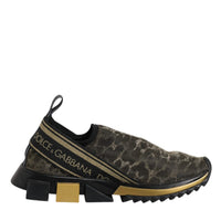 Dolce & Gabbana Gold Glitter Leopard Sorrento Sneakers Shoes