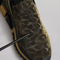 Dolce & Gabbana Gold Glitter Leopard Sorrento Sneakers Shoes