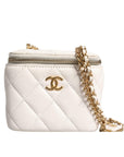 Chanel White Matelasse Lambskin Gold Chain Shoulder Vanity Mirror