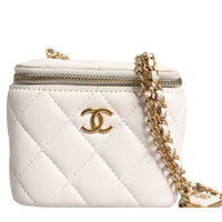 Chanel White Matelasse Lambskin Gold Chain Shoulder Vanity Mirror