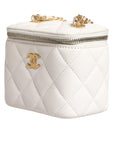 Chanel White Matelasse Lambskin Gold Chain Shoulder Vanity Mirror