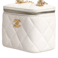 Chanel White Matelasse Lambskin Gold Chain Shoulder Vanity Mirror