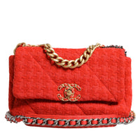 Chanel Red Tweed 2WAY Hand Chain Medium Shoulder Bag Purse