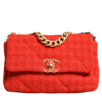 Chanel Red Tweed 2WAY Hand Chain Medium Shoulder Bag Purse