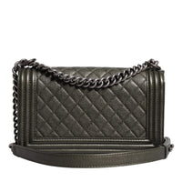 Chanel Dark Green Leather Shoulder Bag Gray Metal Purse Bag