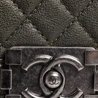 Chanel Dark Green Leather Shoulder Bag Gray Metal Purse Bag