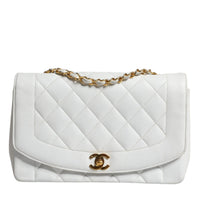 Chanel White Medium Classic DIANA Shoulder Bag Gold Plated Purse